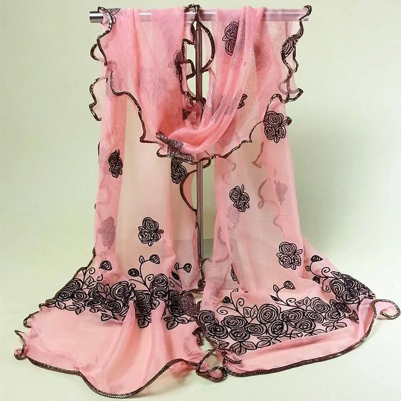 Beach Women Vintage Scarf From India Sexy Poncho Loose Scarves Lace Shawl Gauze Rose Flower Veil Scarfs Wrap 5