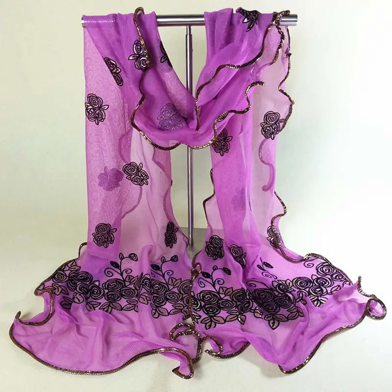 Beach Women Vintage Scarf From India Sexy Poncho Loose Scarves Lace Shawl Gauze Rose Flower Veil Scarfs Wrap 6