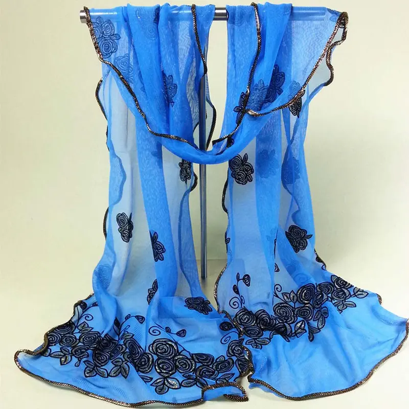 Beach Women Vintage Scarf From India Sexy Poncho Loose Scarves Lace Shawl Gauze Rose Flower Veil Scarfs Wrap 7