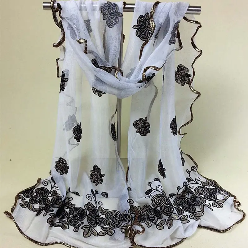 Beach Women Vintage Scarf From India Sexy Poncho Loose Scarves Lace Shawl Gauze Rose Flower Veil Scarfs Wrap 8