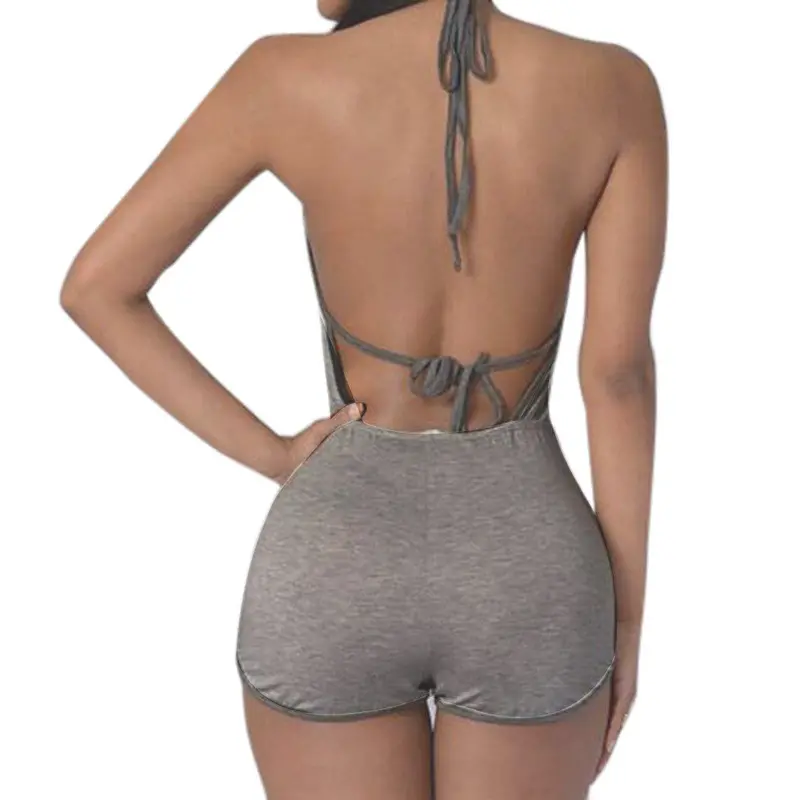 Beach Womens Vintage Black Grey Rompers Sleeveless Casual Jumpsuits Playsuits Casual Overalls 4