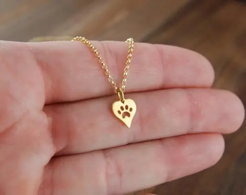 Bear Paw With Heart Necklace With Long Chain Gifts Cute Love Animal Necklaces 30Pcs-N214 1