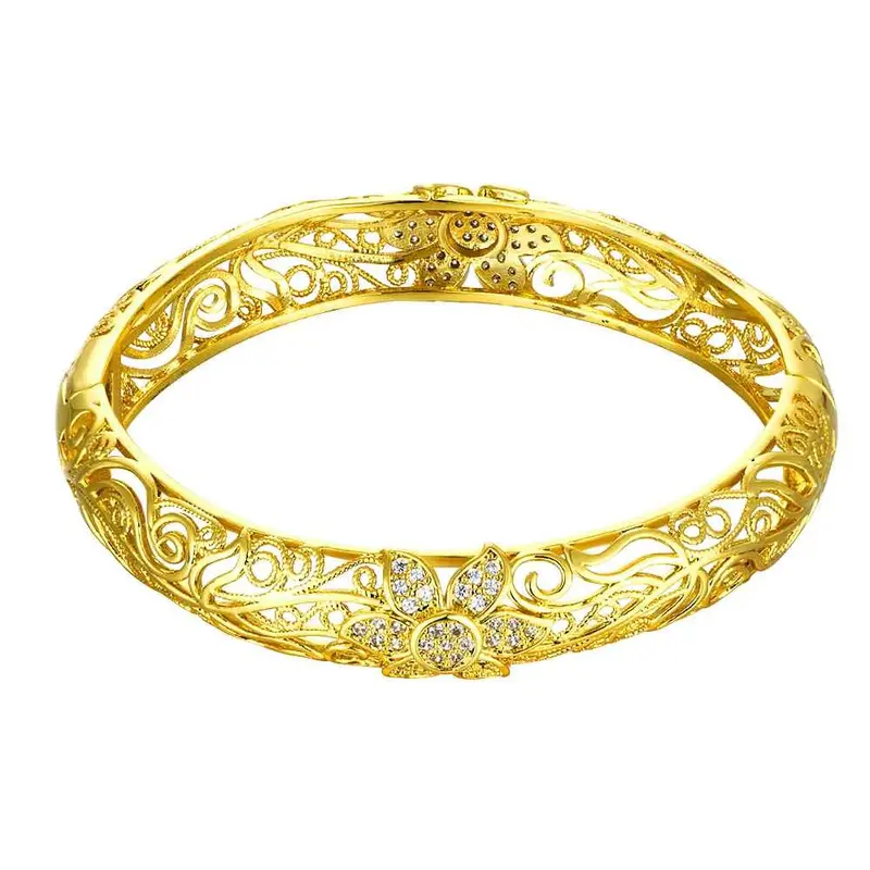 Beautiful 18K Gold Plating Hollow Carved Pattern Rhinestone Men Bracelet Jewelry European Style 1