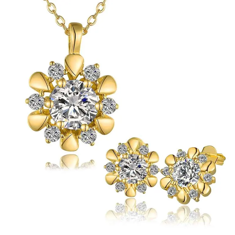 Beautiful 18K Gold Plating Jewelry Sets Flower Crystal Cat Necklace+Earrings Costume Jewellery Smtps43 1