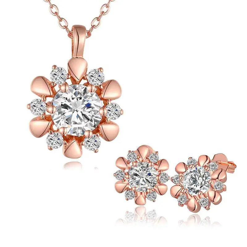 Beautiful 18K Gold Plating Jewelry Sets Flower Crystal Cat Necklace+Earrings Costume Jewellery Smtps43 2