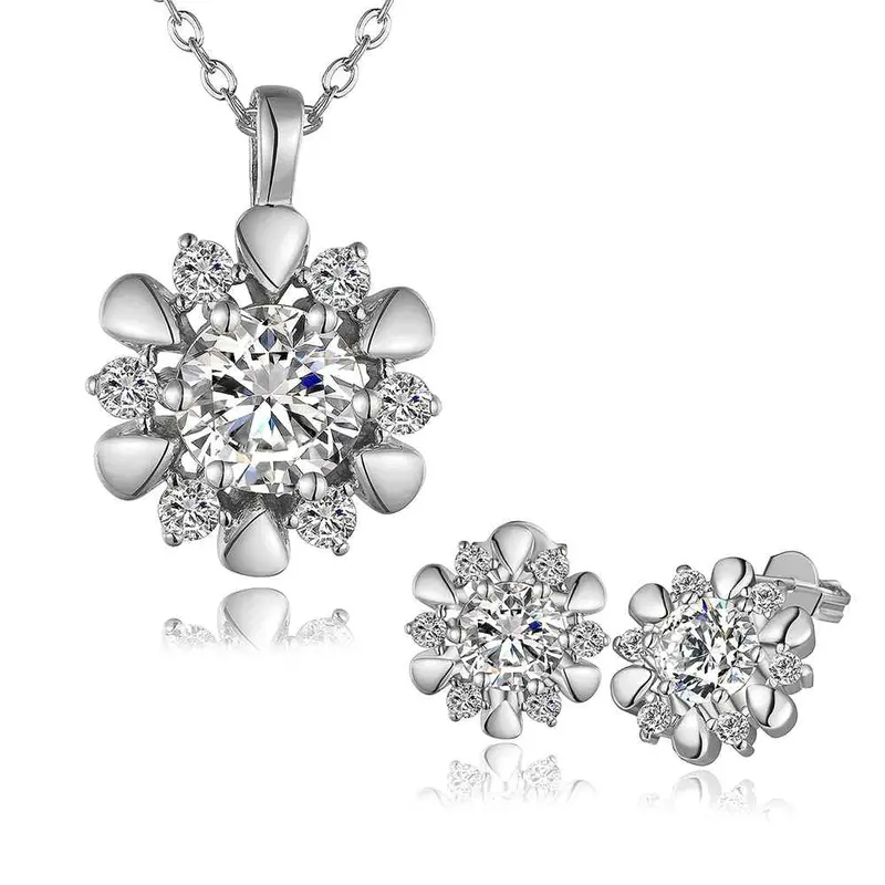 Beautiful 18K Gold Plating Jewelry Sets Flower Crystal Cat Necklace+Earrings Costume Jewellery Smtps43 3