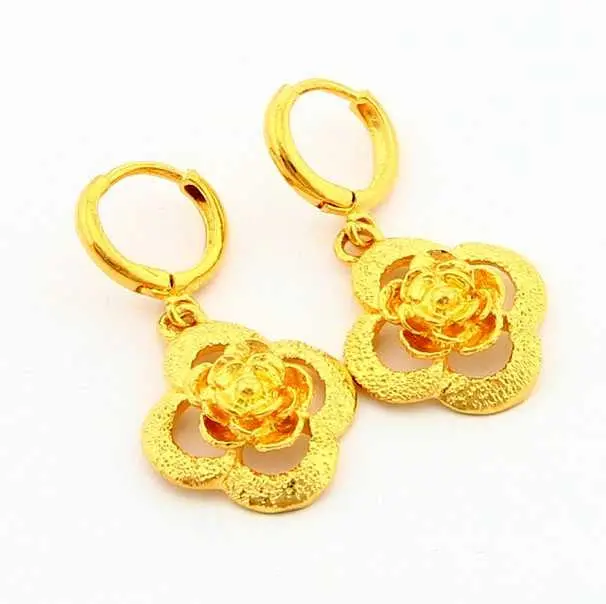 Beautiful 24K Gold Plated Earings Clover Stud Brincos Collier Plastron Yhde 1 1