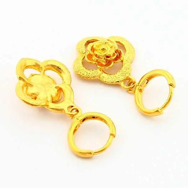 Beautiful 24K Gold Plated Earings Clover Stud Brincos Collier Plastron Yhde 1 2
