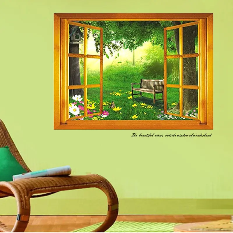 Beautiful 3D Window View Green Forest Landscape Removable Wall Stickers Art Decal Home Living Room Decor 84273 1
