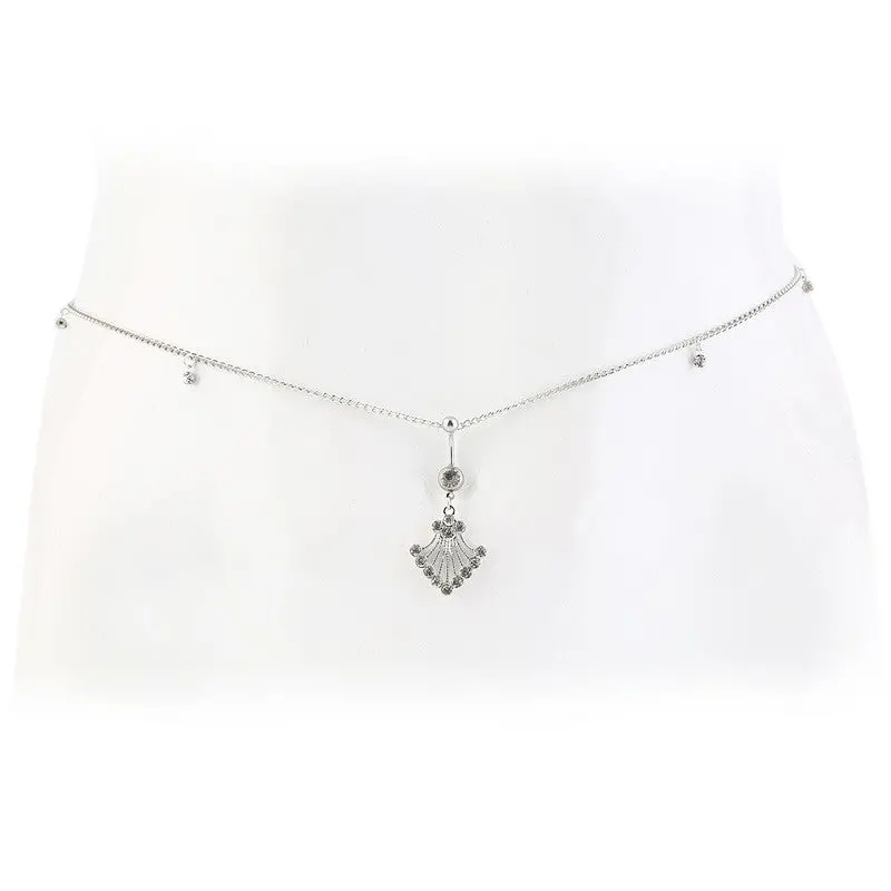 Beautiful Crystal Rhinestones Plated Navel Ring Belly Button Bar Waist Chain 1