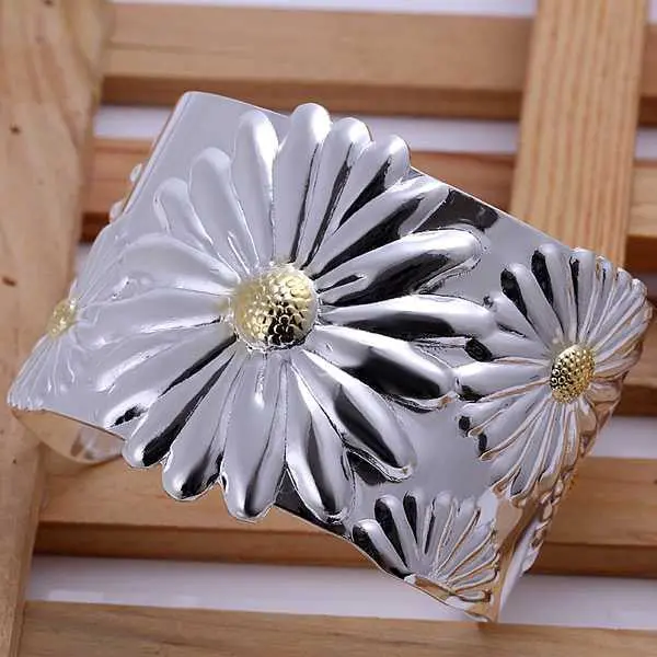 Beautiful Silver Bangles Big Chrysanthemum Women Wedding Bracelet Margarida Smtb  3 1