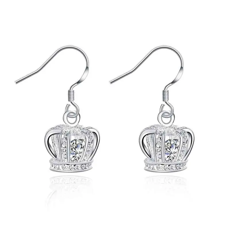 Beautiful Silver Plated Earing Crown With Stone Drop Cufflinks Costume Jewellery 1