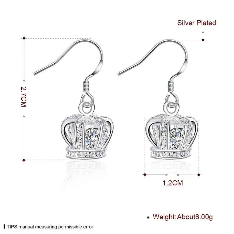 Beautiful Silver Plated Earing Crown With Stone Drop Cufflinks Costume Jewellery 2