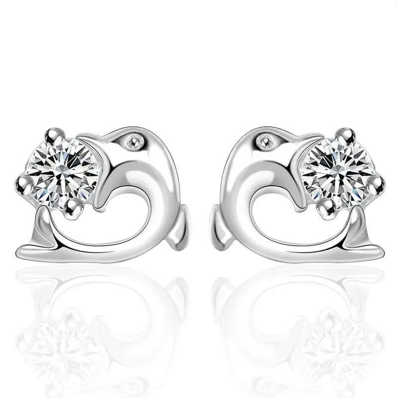 Beautiful Silver Plated Earing Inlaid Stone Dolphin Stud Ear Cuff Collier Plastron Femme 183 1