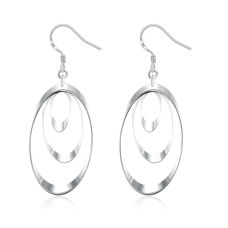 Beautiful Silver Plated Earrings Triple Round Plate Drop Brincos De Festa Jewerly Accessories 1