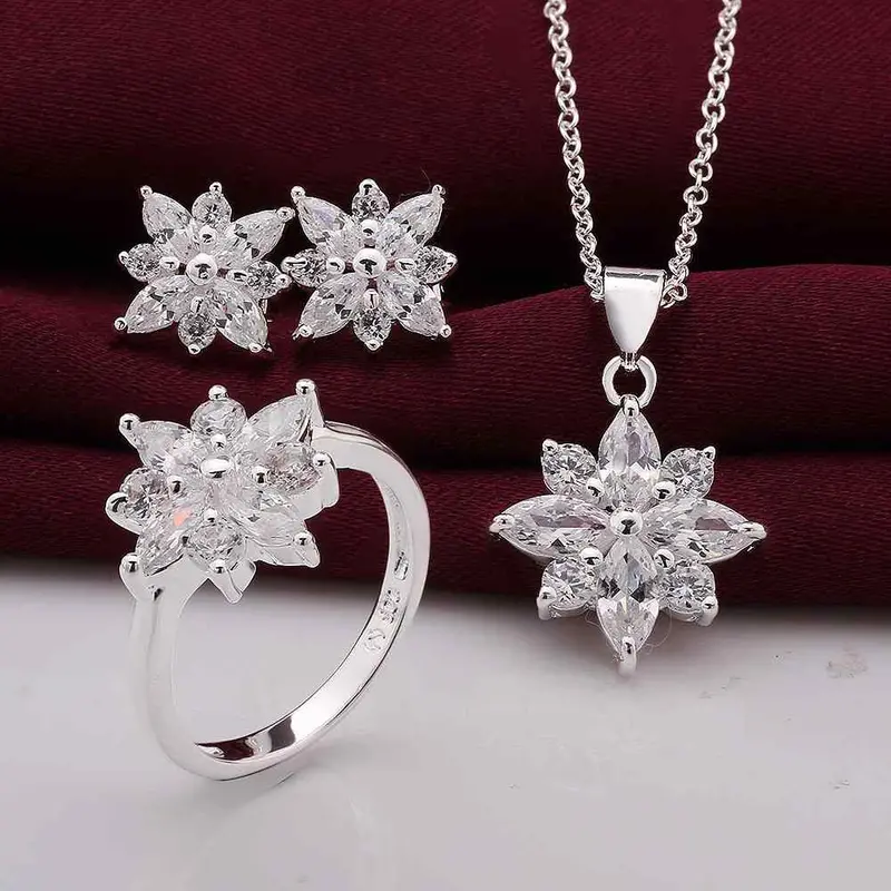 Beautiful Silver Plated Jewelry Sets Star Flower R+E+N African Jewelry Set Jewellery 53 1