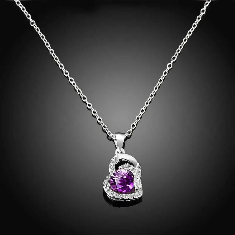 Beautiful Silver Plated Necklaces & Pendants Crystal Heart Big Necklace Bijoux Fspn 2 1