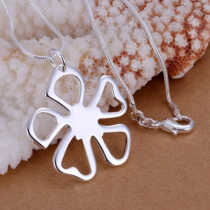 Beautiful Silver Plated Pendant Flower Vintage Necklace S In Euros 1