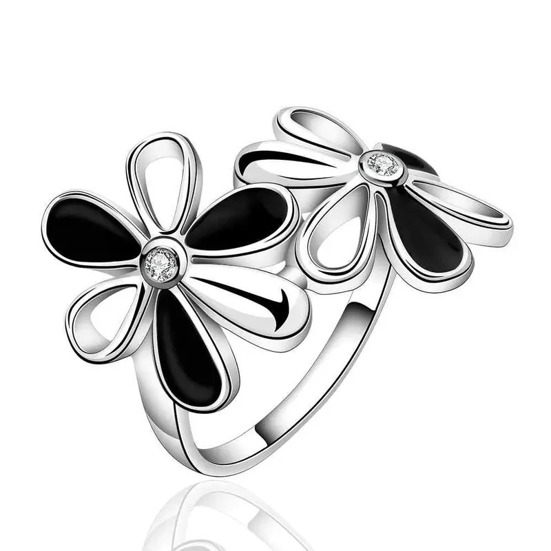 Beautiful Silver Plated Rings For Men Black And White Flowers Anillos Bear Diy 91 1