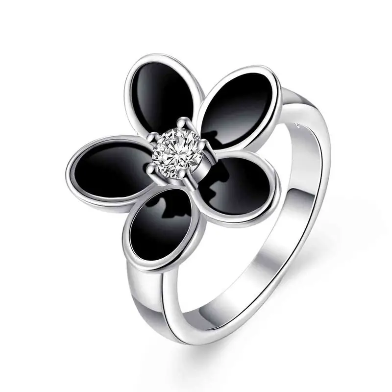 Beautiful Silver Plated Rings For Men Black And White Flowers Anillos Bear Diy 91 4