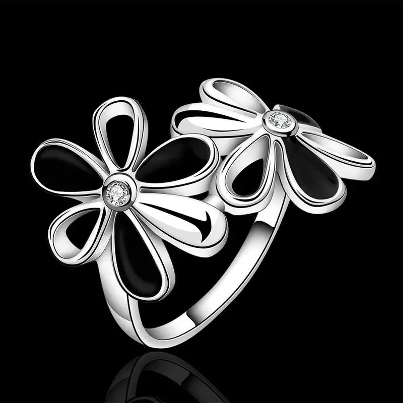 Beautiful Silver Plated Rings For Men Black And White Flowers Anillos Bear Diy 91 6