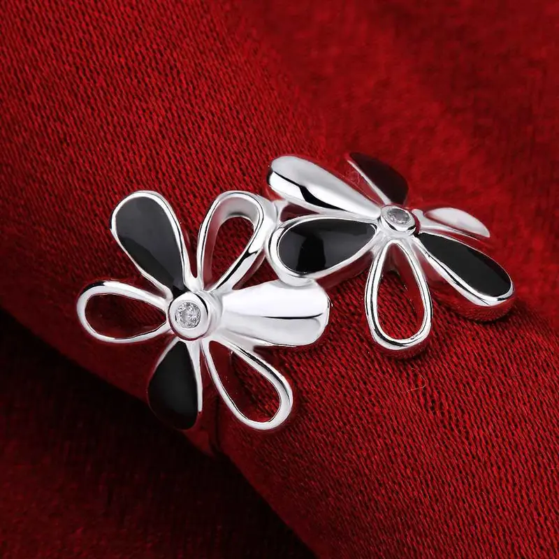 Beautiful Silver Plated Rings For Men Black And White Flowers Anillos Bear Diy 91 8