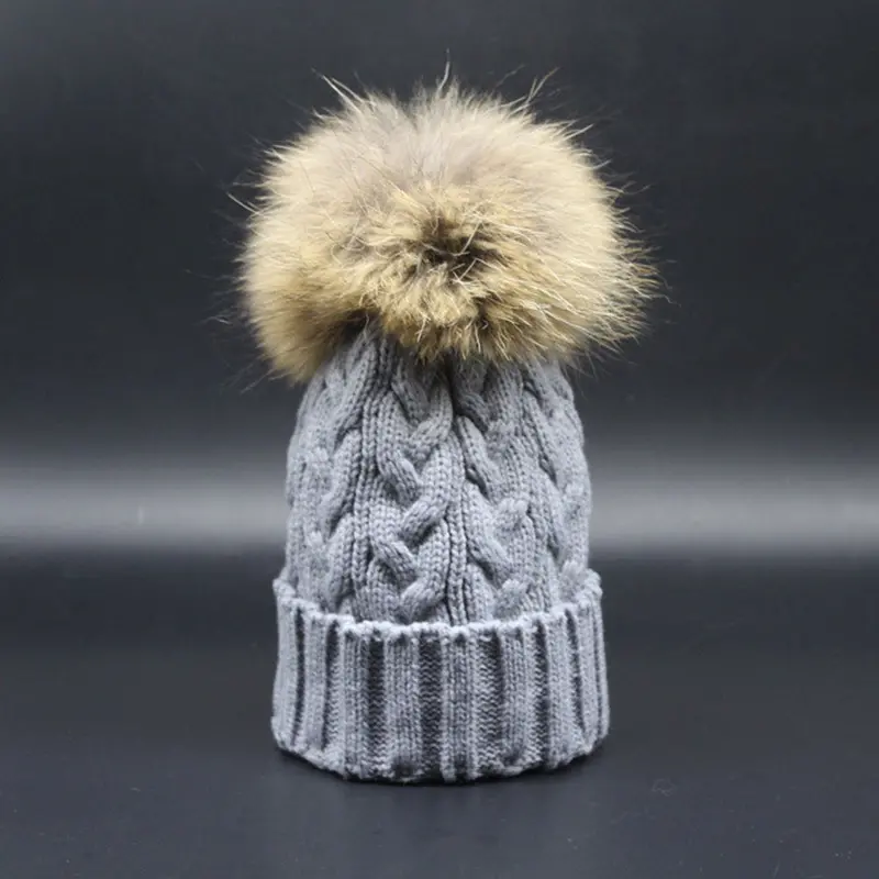 Beautiful Versatilewomen Crochet Hat Fur Wool Knit Beanie Raccoon Warm Cap 2