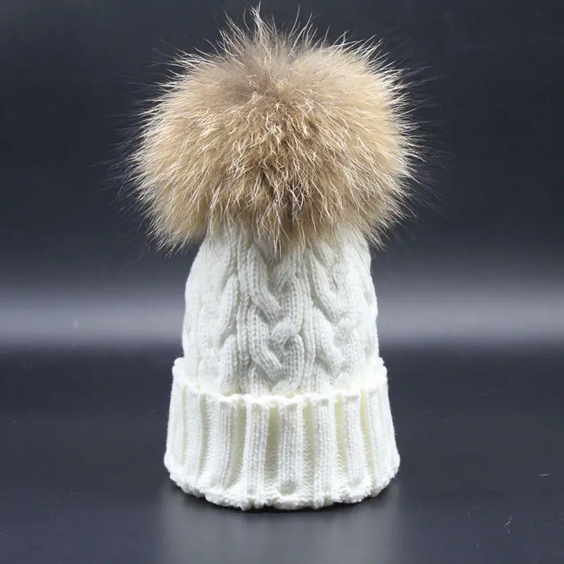 Beautiful Versatilewomen Crochet Hat Fur Wool Knit Beanie Raccoon Warm Cap 3