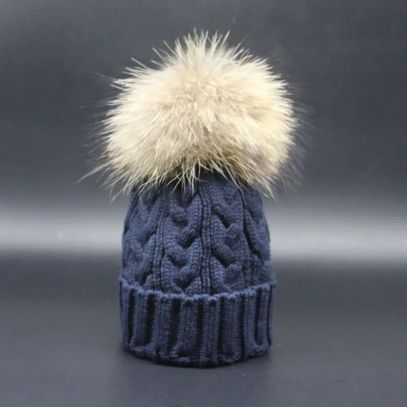 Beautiful Versatilewomen Crochet Hat Fur Wool Knit Beanie Raccoon Warm Cap 4