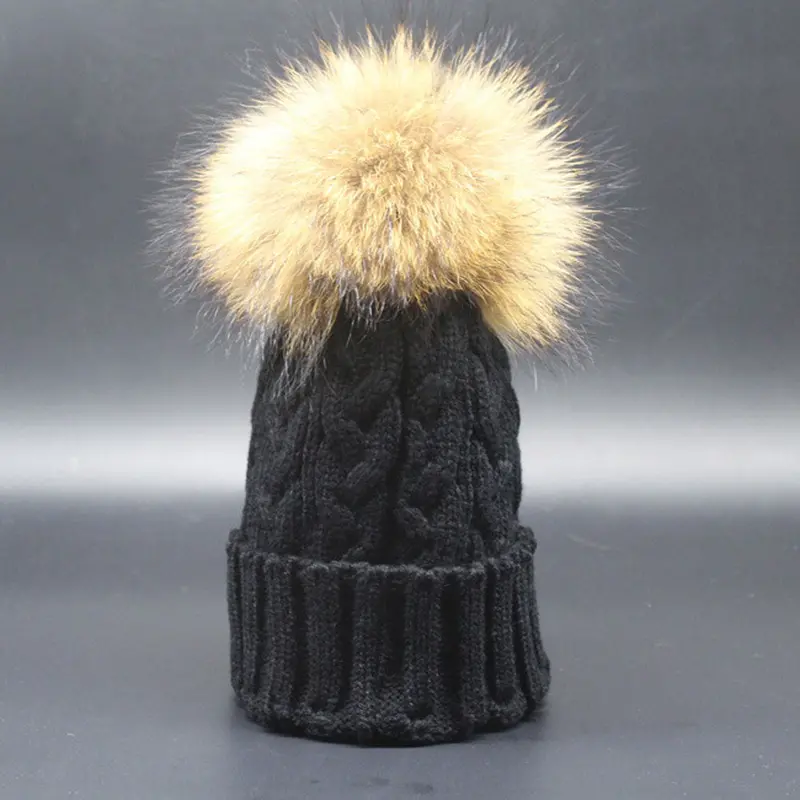 Beautiful Versatilewomen Crochet Hat Fur Wool Knit Beanie Raccoon Warm Cap 5