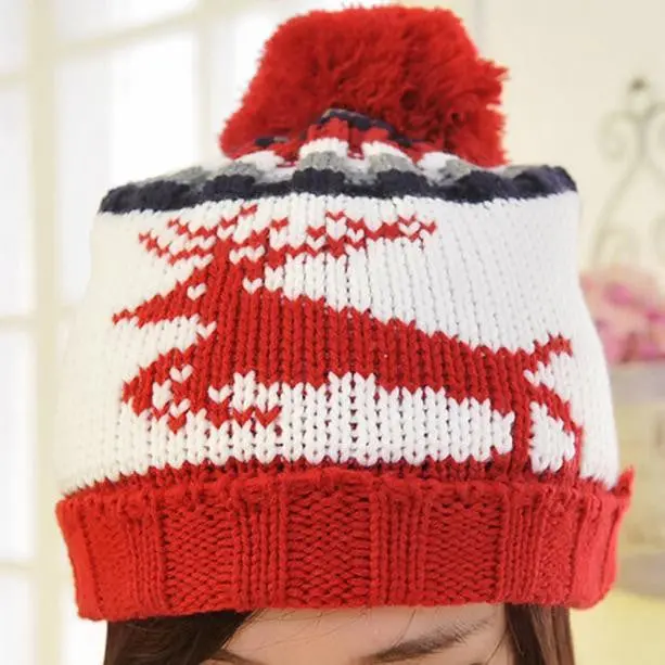 Beautiful Versatilewomen Deer Crochet Wool Ball Hat Wool Knit Beanie Warm Cap 2