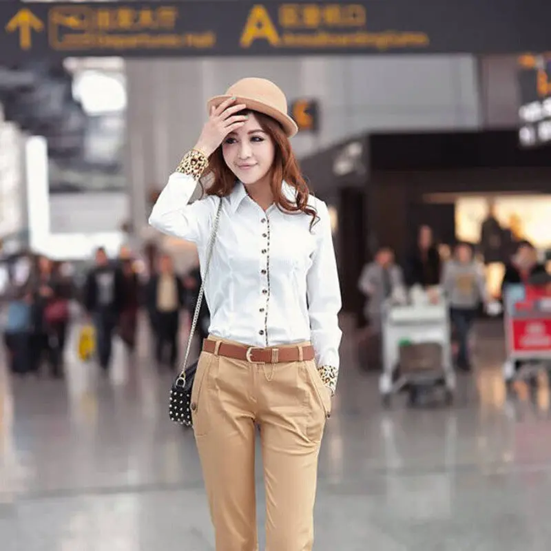Beautiful Women Chiffon Long Sleeve Ol Business Leopard Shirt Blouse 1