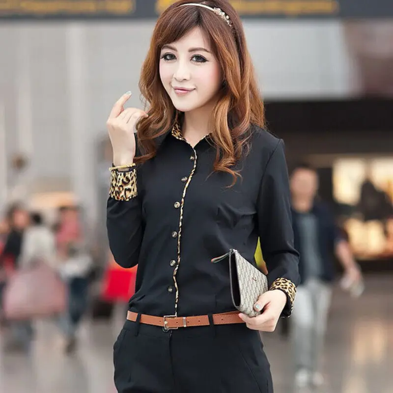 Beautiful Women Chiffon Long Sleeve Ol Business Leopard Shirt Blouse 2
