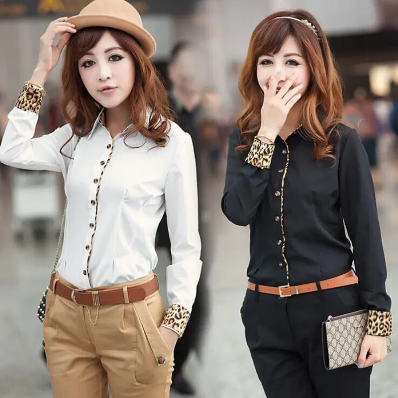 Beautiful Women Chiffon Long Sleeve Ol Business Leopard Shirt Blouse 3