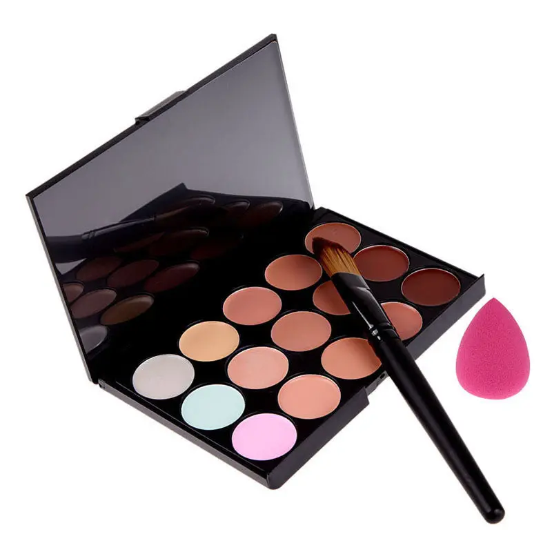 Beauty Make Up 15 Colours Face Cream Concealer Black Foundation Brush Sponge Puff Make Up Brush 1