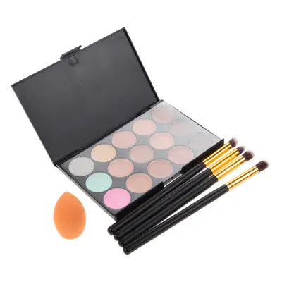 Beauty Makeup 15 Colors Concealer Palette Makeup Foundation Sponge 4 Pcs Cosmetic Brush 1