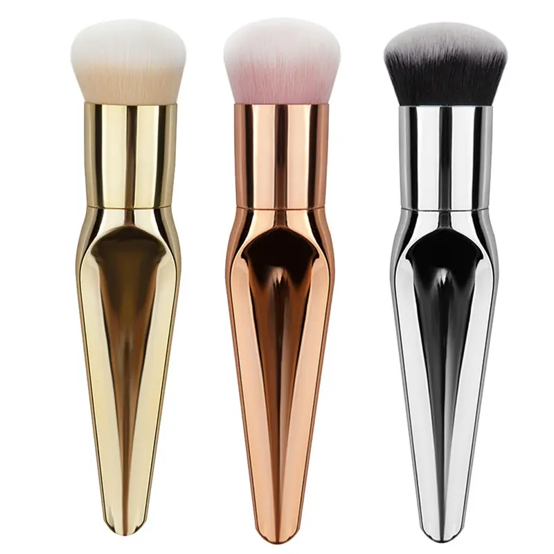 Beauty Powder Brush Blush Foundation Round Make Up Tool Cosmetics Fishtail Elegant Silver Metallic Brushes St Maquiagem 1