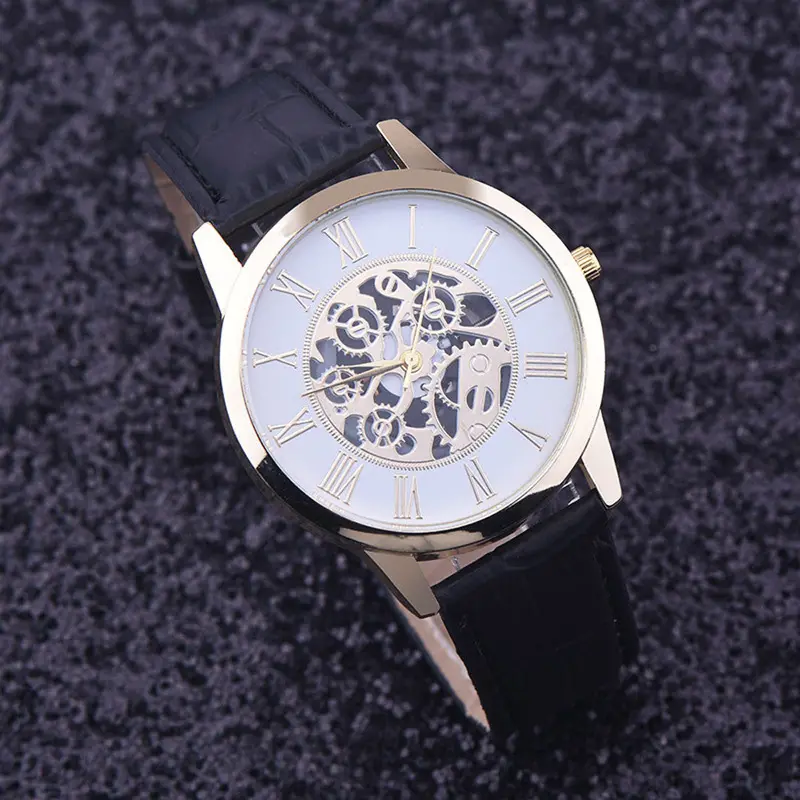 Best Deal Golden Hollow Watch Luxury Casual Steel Men's Watch Business Imitate Mechanical Watch Clock Relogio 1