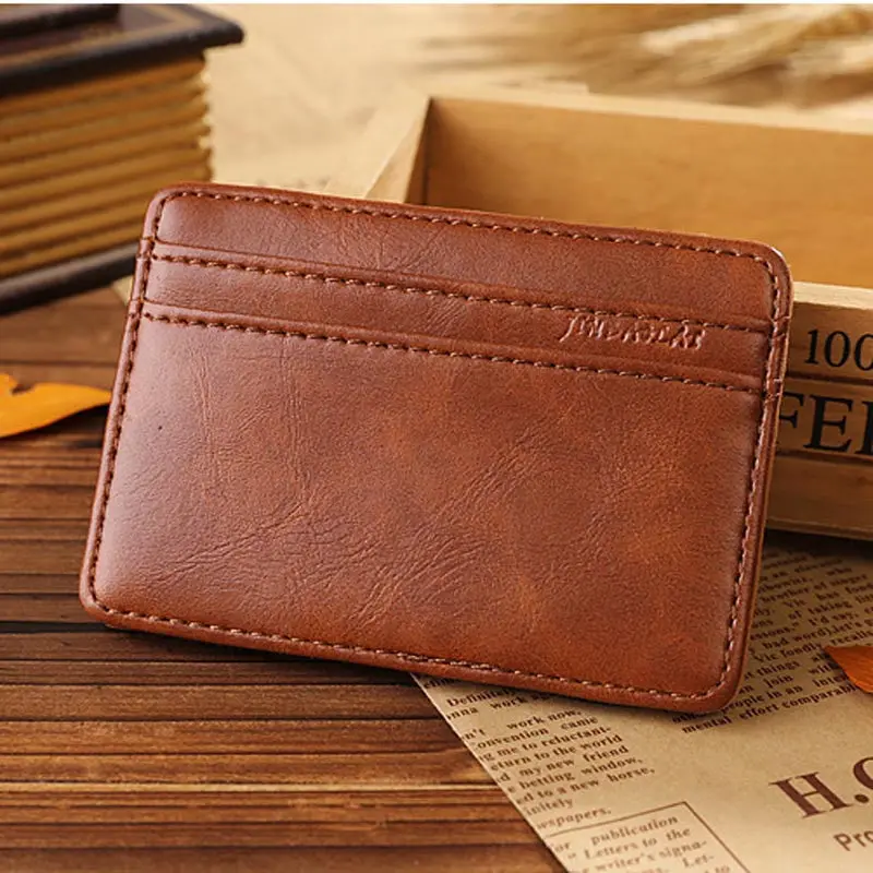 Best Deal Luxury Mini Neutral Magic Bifold Wallet Leather Card Holder Men Boy Purse Bifold Coin Purse Wallet Pockets 1