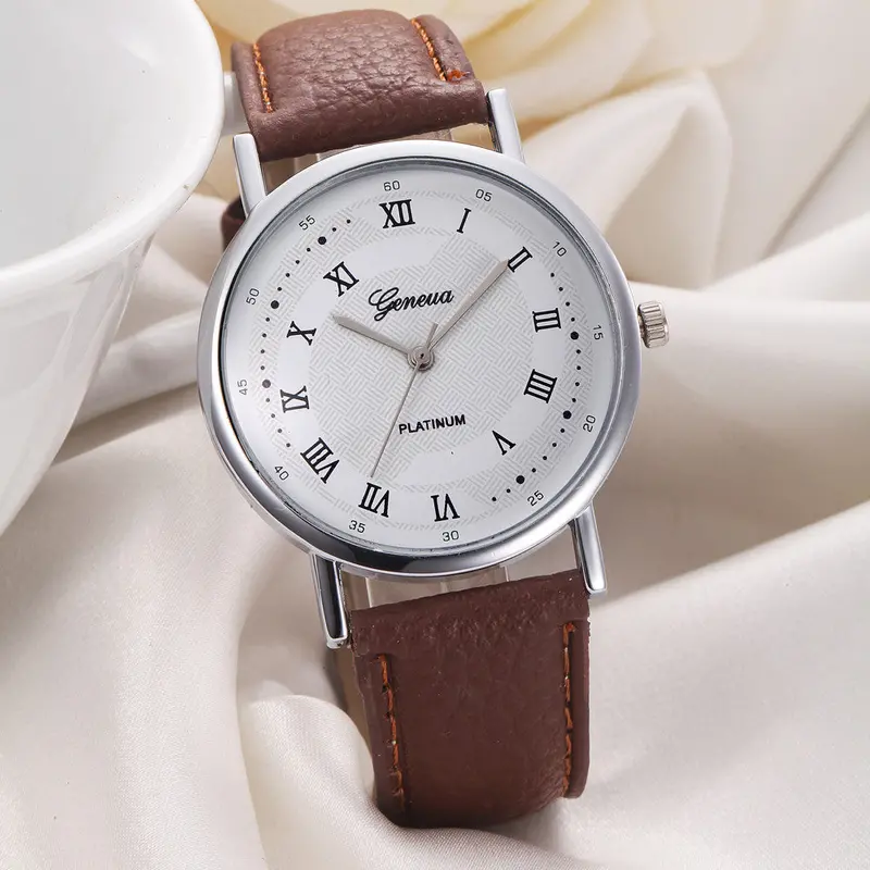 Best Deal Top Geneva Watch Women Men Leisure Dial Leather Clock Analog Quartz Wrist Watch Reloj Montre 1