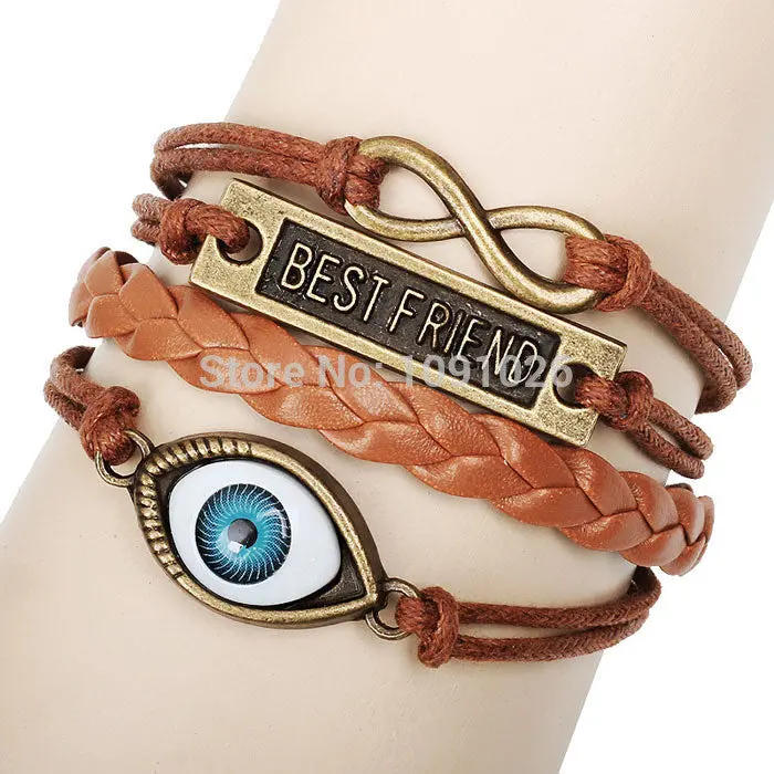 Best Friend Eye Jewelry Hemp Rope Antique Leather Pendant Bracelet Teast 1
