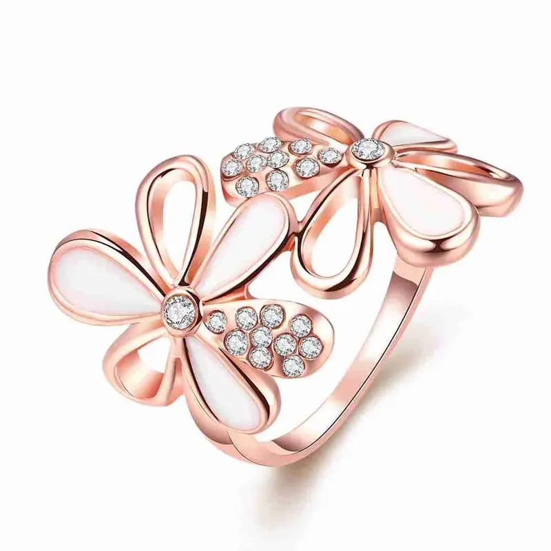 Best Friends 18K Gold Plating Wedding Rings Double Flowers Inlaid Crystal Anel De Ouro Hand Madeball 1