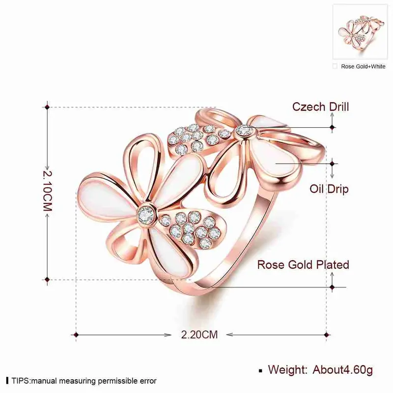 Best Friends 18K Gold Plating Wedding Rings Double Flowers Inlaid Crystal Anel De Ouro Hand Madeball 3