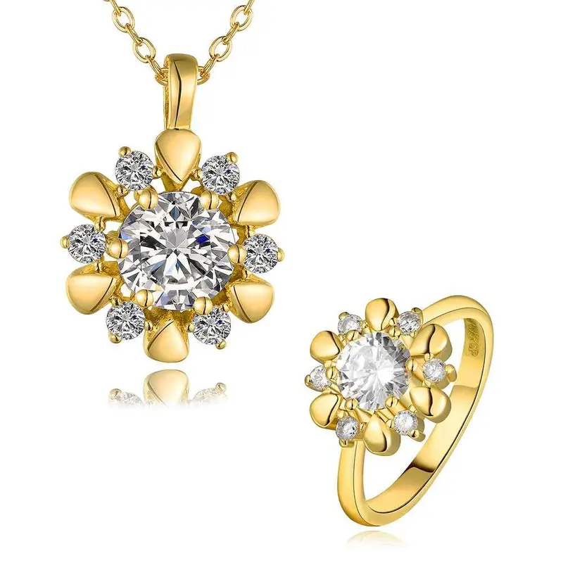 Best Friends Austrian Crystal Jewelry Set Flower Crystal Cat Necklace+Ring Jewelry European Style Smtps431 1