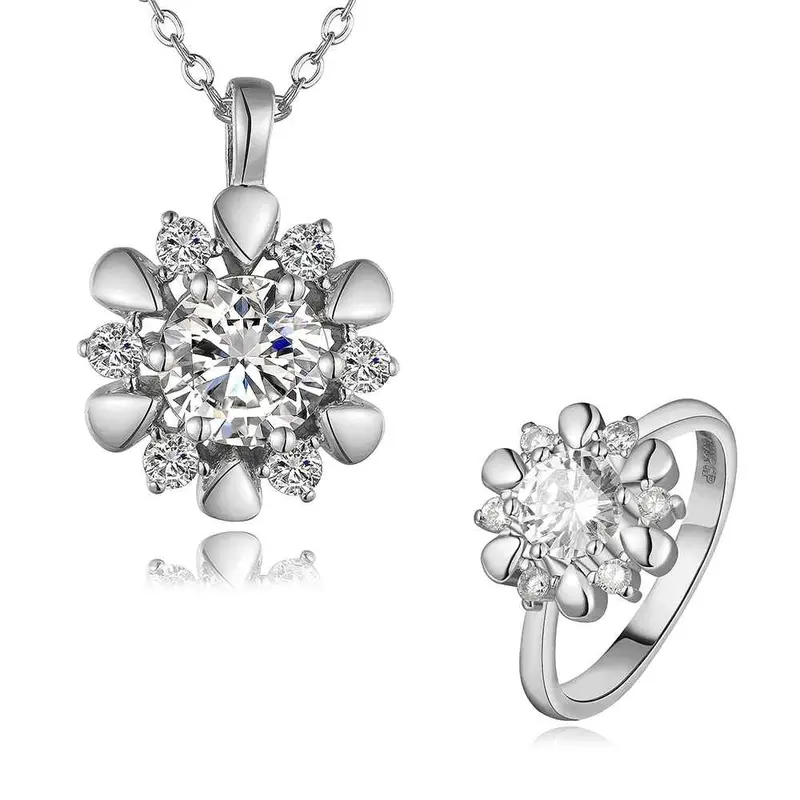 Best Friends Austrian Crystal Jewelry Set Flower Crystal Cat Necklace+Ring Jewelry European Style Smtps431 2