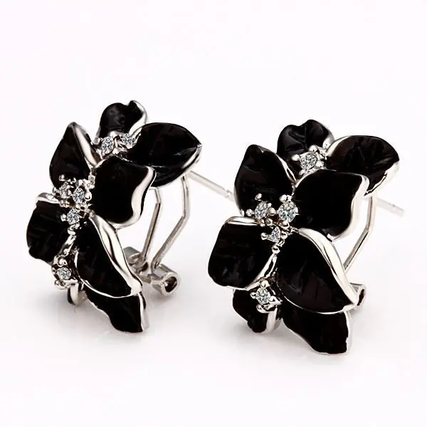 Best Friends Jewerly 18K Gold Plated Earing Black Flower Stud Earrings Brincos Smtpe 17 2