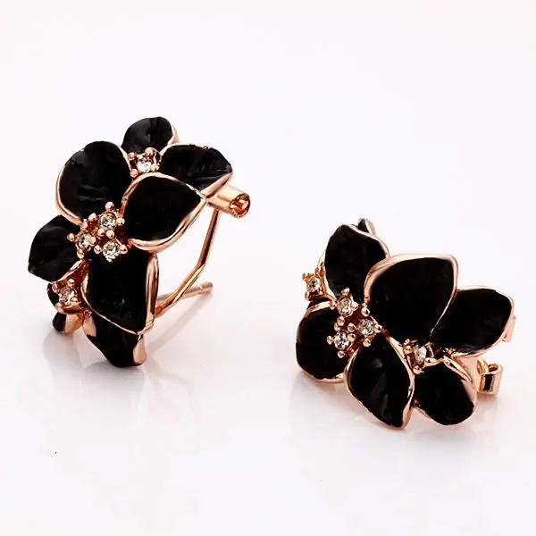 Best Friends Jewerly 18K Gold Plated Earing Nv Black Flower Stud Earrings Brincos Smtpe 18 2