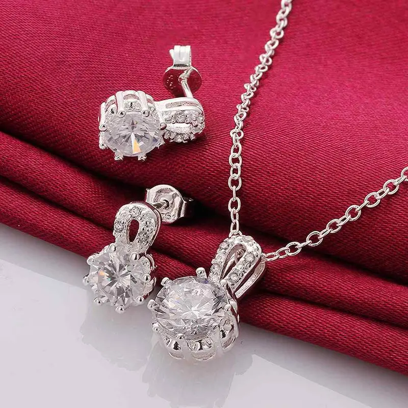 Best Friends Silver Jewelry Set White Stone 8 E+N African Jewelry Set Wedding Decoration 3 2