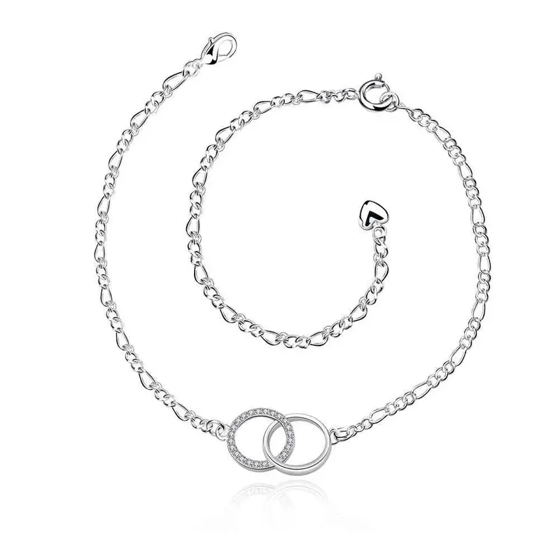 Best Friends Silver Plated Anklets Insets Double Circle Bracelet On A Leg Smta  5 1