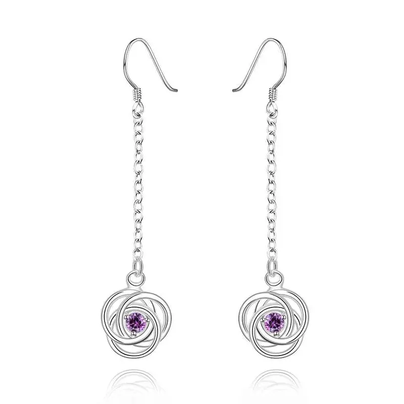 Best Friends Silver Plated Earing Flower Purple Drip Drop Orecchini Jewelry European Style  17 1